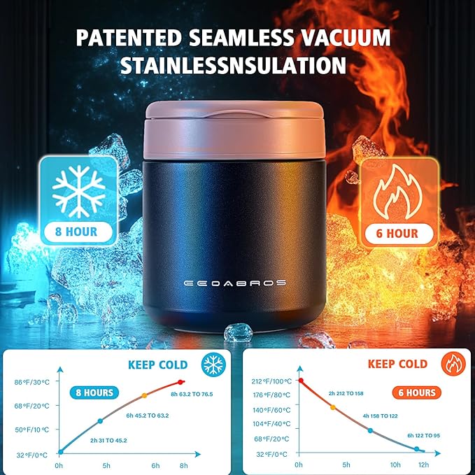 15.2oz Kids Thermo for Hot Food – Vacuum Insulated Food Jar with 316 Stainless Steel Interior, Leakproof Wide Mouth Soup Thermos for School Lunch (Black)