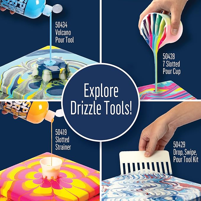 FolkArt Drizzle Tool Kit, 13 Piece Pouring Drop, Swipe, and Stir Tool Kit Perfect for Fluid Arts and Crafts Projects, 50429