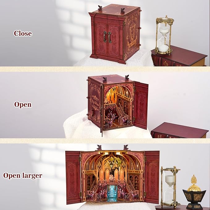 DIY Miniature Dollhouse Kit,3D Wooden Puzzles for Adults to Build, Birthday/Christmas Day Gift for Fantasy Fans,Magic Castle with LED Lights,Magic Wardrobe