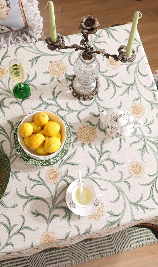 patdrea Designer French Linen Table Cloth for Rectangle Table,Vintage Fall Decorative Tablecloth,Floral Decoration Cover for Kitchen Dining Christmas,Tea Party,Thanksgiving,67"x118"-Littledaisy