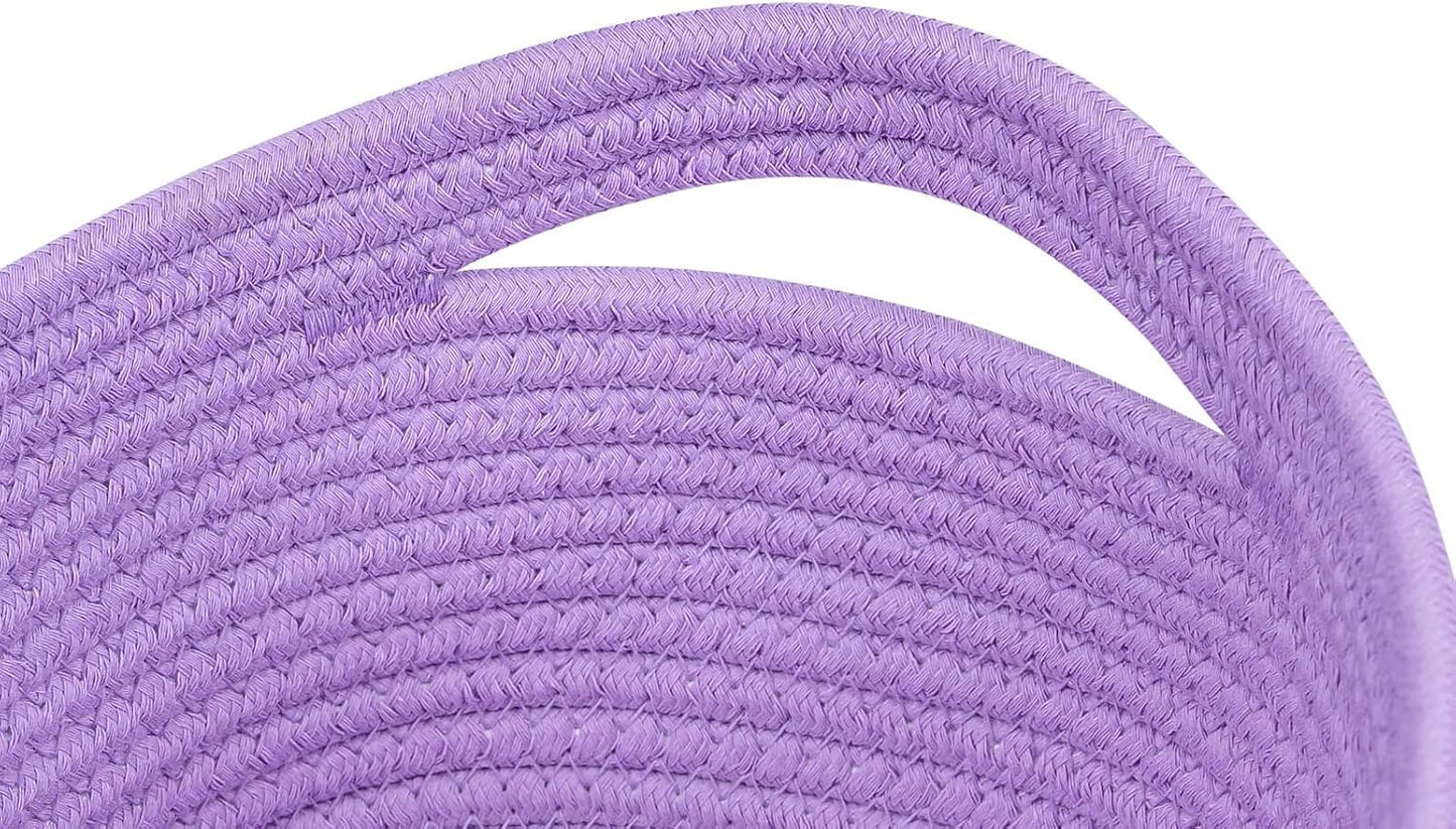 CubesLand Small Storage Baskets for Shelves, Closet Organization Storage Bins Empty Gift Basket 3 Packs Baby Nursery Woven Baskets for Organizing, Rectangular Clothes Closet Shelves Baskets Purple