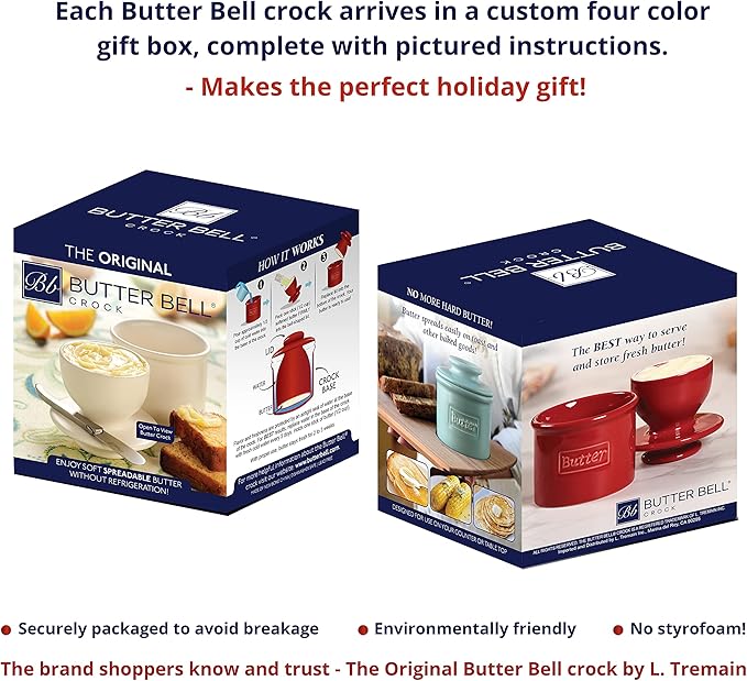 Butter Bell - The Original Butter Bell crock by L Tremain, a Countertop French Ceramic Butter Dish Keeper for Spreadable Butter, Café Retro Collection, Cobalt Blue, Glossy Finish