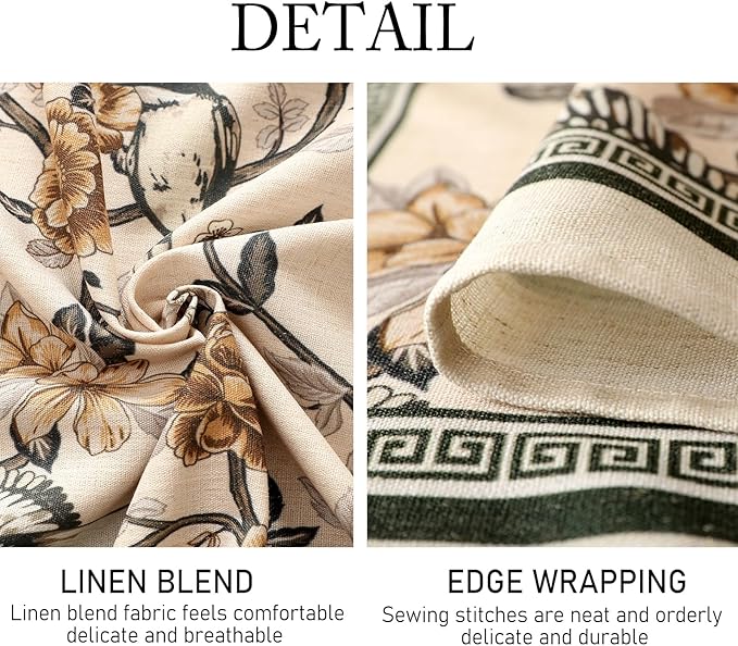 ISAENNE Designer Vintage Linen Tablecloth Rectangular,Floral and Bird Pattern Elegant Table Cloth,Fall Wrinkle Resistant Decor Tablecloths for Dining Kitchen Party Christmas,55"*79"-Murad A