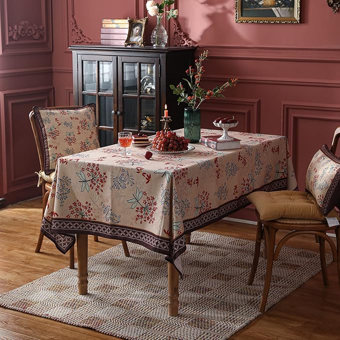 patdrea Designer French Linen Small Square Table Cloth,Vintage Red Floral Breathable Tablecloth,Dacorative Table Cover for Kitchen Dining,Christmas,Holiday,Thanksgiving,Tea Party,55"x55"-Newmari