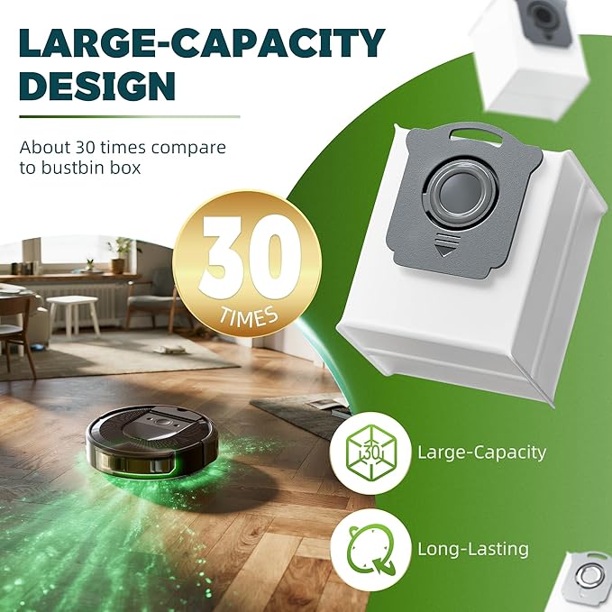 Vacuum Bags Replacement Compatible with iRobot Roomba i7, i7+, i3, i3+, i1+, i4, i4+, i6, i6+, j7, j7+, i8, i8+,s9, s9+ Plus, i & s & j Series Clean Base Automatic Dirt Disposal Bags, Pack of 6