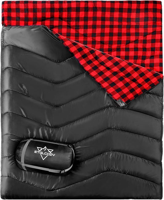 Double Sleeping Bag for Adults Kids Camping, XL Queen Size Sleeping Bags for 2 Person All Season Hiking Backpacking, Lightweight Waterproof with Compression Sack