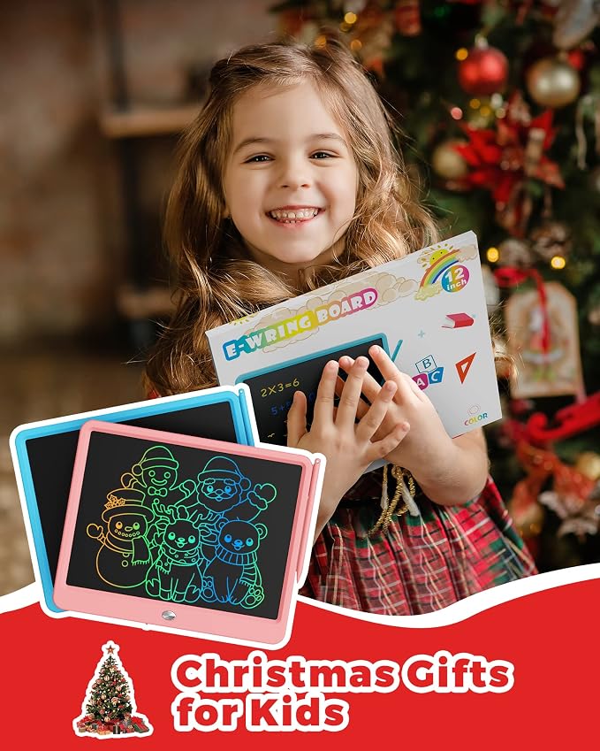 KOKODI 12 Inch LCD Writing Tablet with Anti-Lost Stylus, Erasable Doodle Board Colorful Toddler Drawing Pad, Car Travel School Games Toys for 3 4 5 6 7 8 Kids, Birthday Gift for Girls Boys Adults Blue