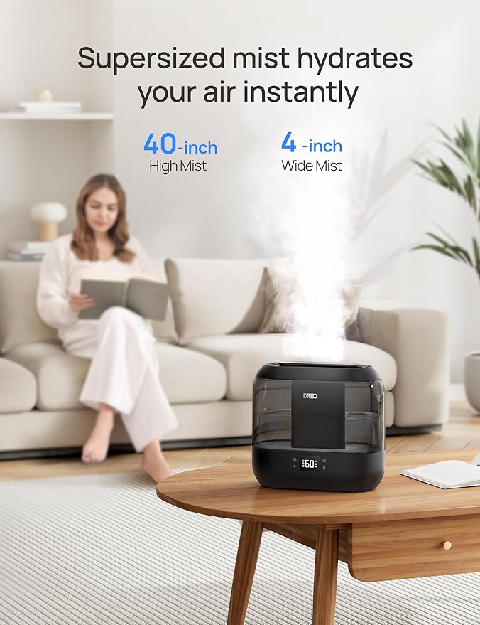 Dreo Humidifiers for Bedroom, Top Fill 4L Smart Cool Mist Humidifier with Oil Diffuser, Cartridge, Nightlight, 32H Runtime, Quiet Ultrasonic Humidifiers for Home, Baby Nursery, Plants, Office, HM311S