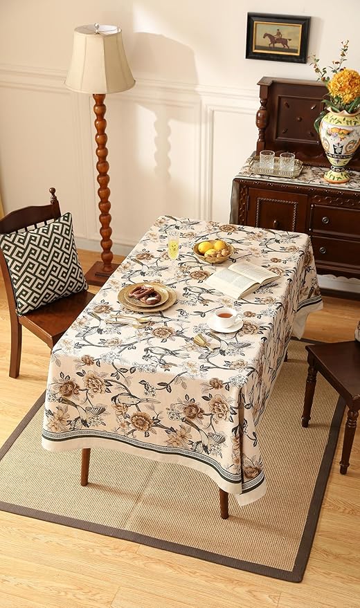 ISAENNE Designer Vintage Linen Small Square Table Cloth,Floral and Bird Pattern Tablecloths,Fall Wrinkle Resistant Home Decor Tablecloth for Dining Kitchen Party Christmas,55"*55"-Murad A