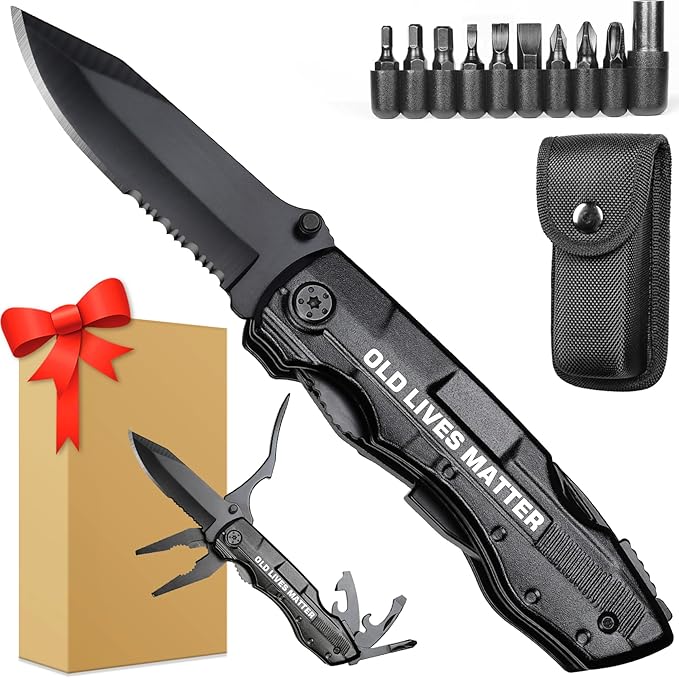 Old Lives Matter Multitool Knife - Funny Retirement Gifts for Men 2024 - Gag Birthday Gifts for Dad,Grandpa,Old Man,Coworkers,Friend,Teacher,Best Retirement Gifts,Stocking Stuffers for Men