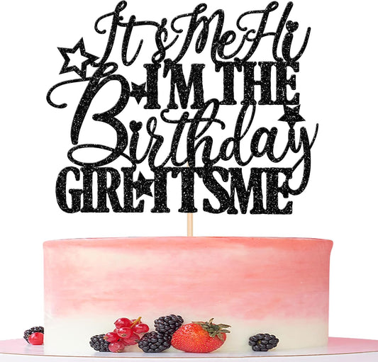 1 PCS It's Me Hi I'm the Birthday Girl It's Me Cake Topper Glitter Go Shawty It's Your Birthday Cake Pick for Funny Hot Pop Music Singer Theme Girls Birthday Party Cake Decorations Supplies Black