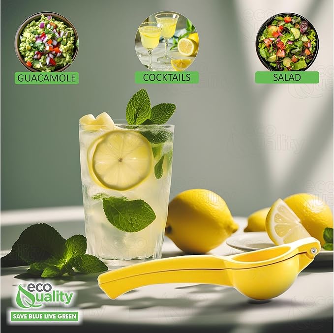 EcoQuality Heavy Duty Handheld Yellow Citrus Juice Squeezer Premium Lemon, Lime & Orange Press for Maximum Extraction Easy to Use, Durable and Rust Resistant Metal Manual Juicer (48)