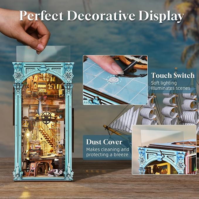 CCCDF DIY Book Nook Kit, Miniature Dollhouse Booknook Kit, 3D Wooden Puzzle Bookend Bookshelf Insert Decor with LED Light for Teens and Adults (Hemingway House)