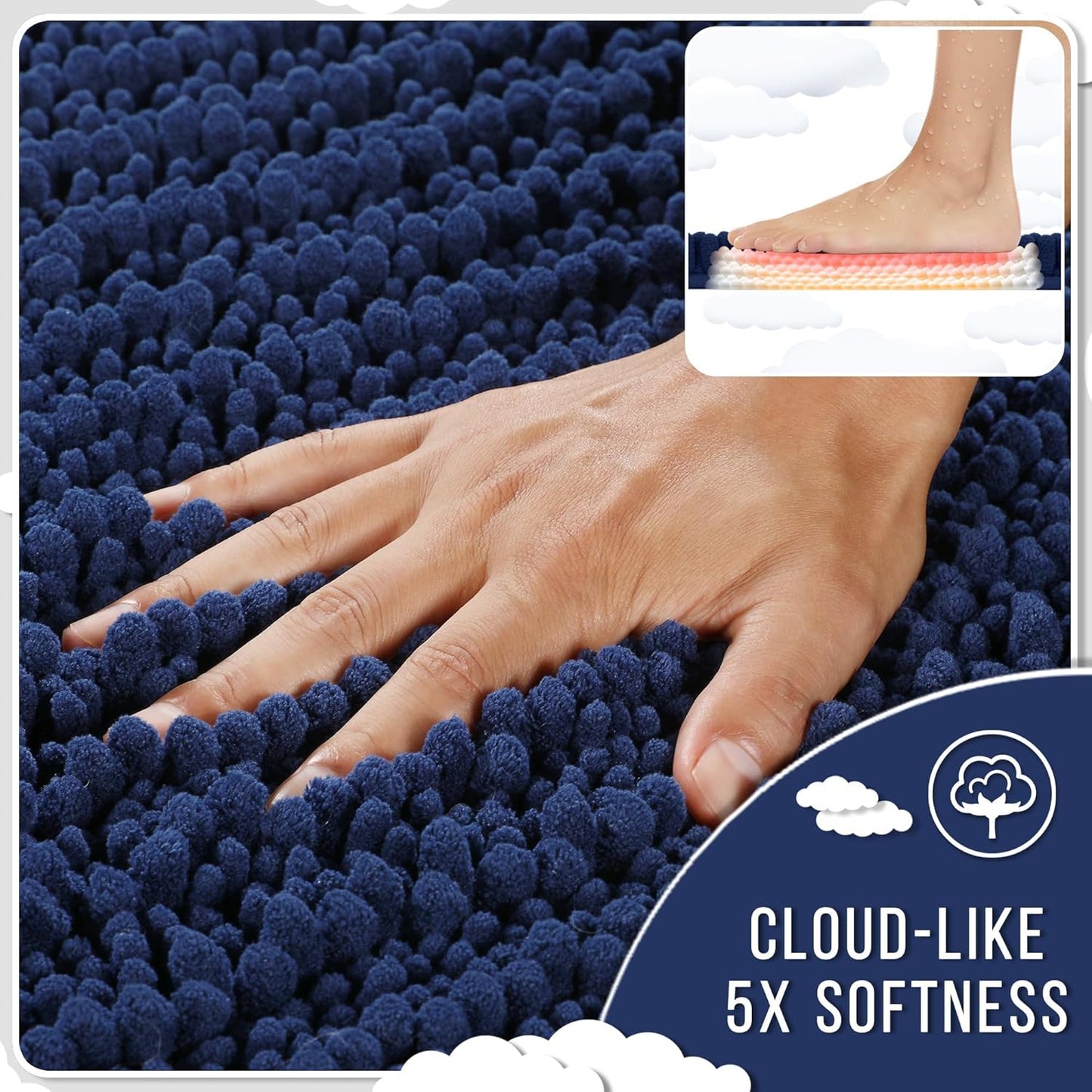 Yimobra Large Bathroom Rugs Non Slip Washable 36x24 Inch - Ultra Soft Absorbent Chenille Bath Mat, Quick Dry Shaggy Floor Carpet for Tub Shower, Navy Blue Home Decor Accessories