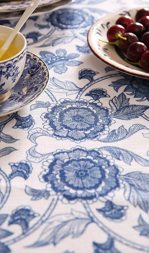 patdrea Designer Vintage Blue Rectangle Tablecloth,Linen Anti-Wrinkle Paisley Pattern Farmhouse Extra Long Table Cloth,Decor Cover for Kitchen Dining,Christmas,Thanksgiving,63"x110"-Lantang a
