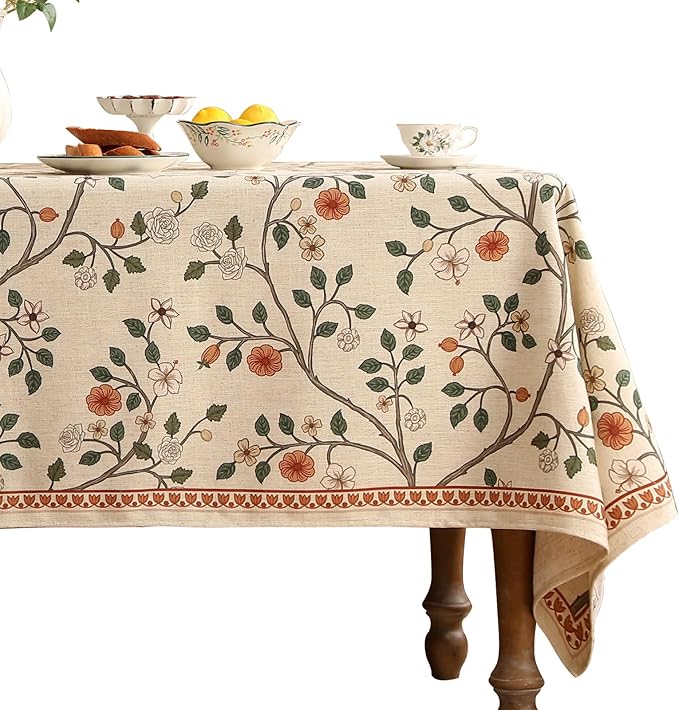 ISAENNE Designer Floral Square Tablecloth,French Linen Light Beige Indoor Table Cloth,Fall Wrinkle Resistant Home Decor Tablecloths for Dining Thanksgiving Kitchen Party,67"*67"-Flora A