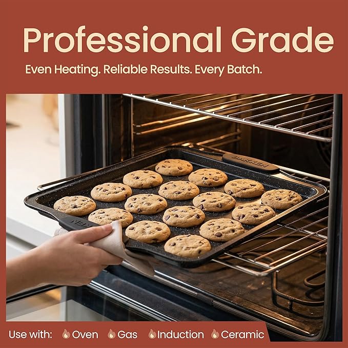 BAKKENMASTER 18-Piece Kitchen Oven Baking Set: Nonstick Gray Marble Coating, Carbon Steel Bakeware, Silicone Handles, Dishwasher Safe, Professional Quality, PFOA-Free