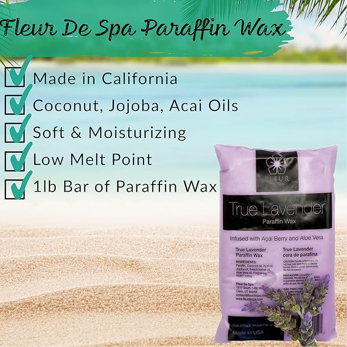 Premium Paraffin Wax Refills - Made in USA - Enhanced and Rich Oil Infusion of Coconut and Jojobo for Luxurious Spa and Home Use on Hands and Feet (True lavender, 1 pound)