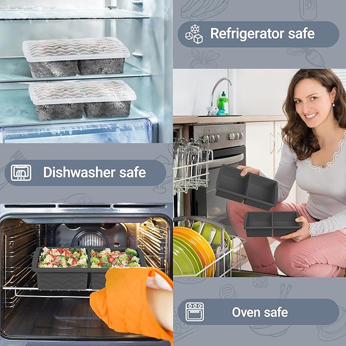 Aopigavi Silicone Freezer Tray with Lid – 2-Cup Soup Freezer Container Molds, Large Ice Cube Trays for Freezing Soup, Sauce & Broth, Meal Prep & Food Storage – Oven & Dishwasher Safe, 2-Pack