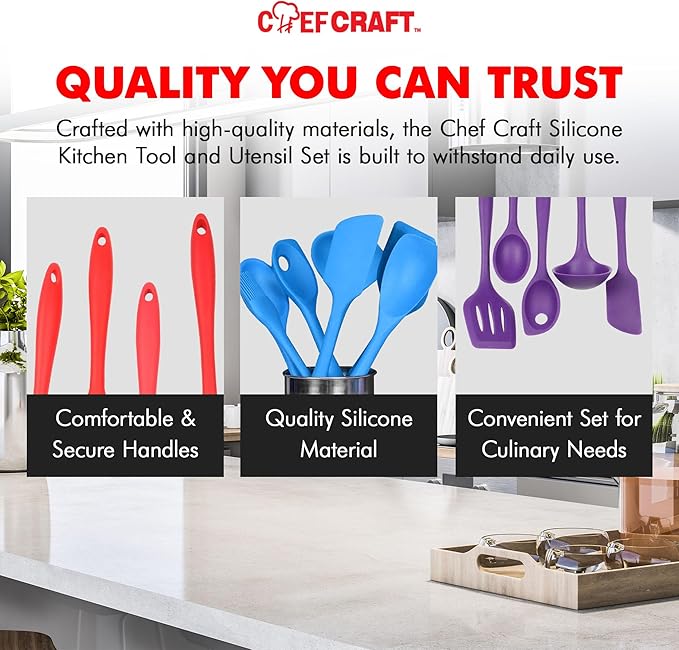 Chef Craft 5 Piece Red Premium Silicone Kitchen Tool Set (42071)