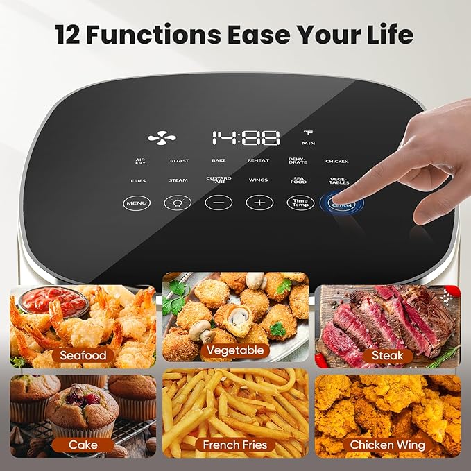 Air Fryer, 6QT Square Airfryer with Visual Window, 400°F Fast Heating Air Fryers Oven with Timer, Auto-Off, Non Toxic & Non Stick, Multiple 12 Modes for Roast, Bake, Dehydrate, Fry, Reheat