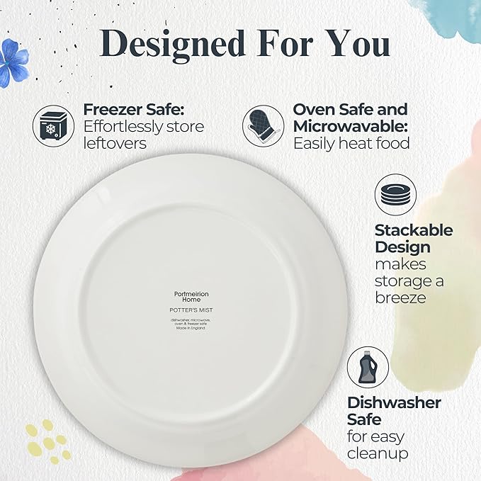 Portmeirion Potter's Mist Dinner Plate (Set of 4) - 10.5" Earthenware Plates with Classic Mist Rim - Microwave, Dishwasher, Freezer, Oven Safe - Ideal Modern Dinnerware Set (Yellow Mist)