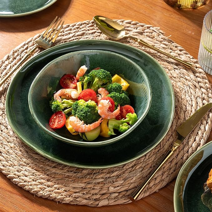 AmorArc Ceramic Dinnerware Sets,Handmade Reactive Glaze Stoneware Plates and Bowls Set,Highly Chip and Crack Resistant | Dishwasher & Microwave Safe Dishes Set,Service for 6 (18pc)
