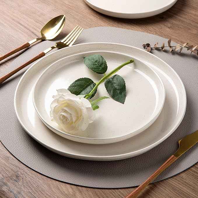 AmorArc Ceramic Dinnerware Sets with Pasta Bowls for 6, Handpainted Plates and Bowls Set with Rustic Terracotta Underside, Scratch Resistant Dishes Set, Dishwasher & Microwave Safe, 24 Pcs