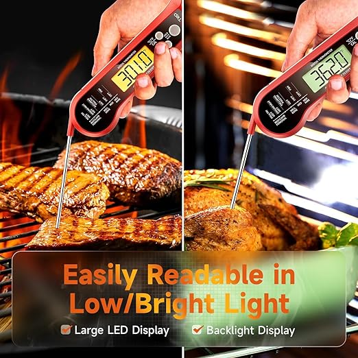Meat Thermometer Digital – Instant Read Food Thermometer for Cooking with Long Probe and Backlit Display, Fast Accurate Temperature for Grill, BBQ, Smoker, Candy, Kitchen Essentials