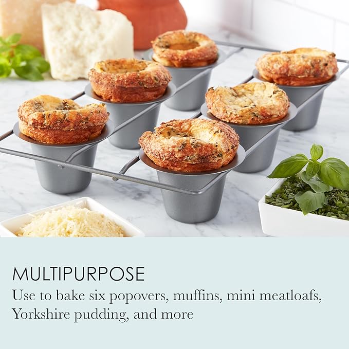 Chicago Metallic 6-Cup Popover Pan,Heavyweight Aluminized Steel with Nonstick Coating,Ideal for Yorkshire Pudding,Muffins,and Popovers,(Pack of 6)