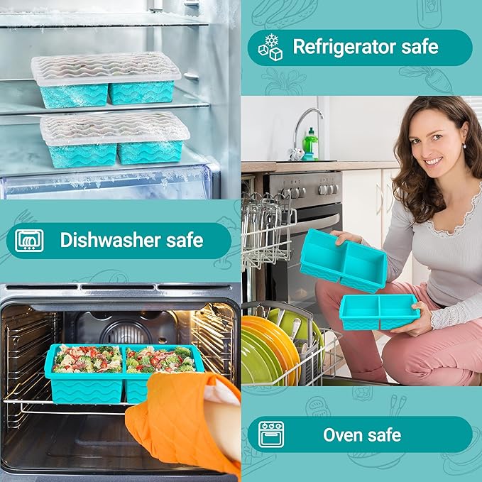 Aopigavi Silicone Freezer Tray with Lid – 2-Cup Soup Freezer Container Molds, Large Ice Cube Trays for Freezing Soup, Sauce & Broth, Meal Prep & Food Storage – Oven & Dishwasher Safe, 4-Pack