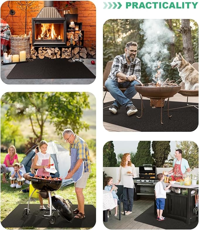 Large 60 x 40 inches Under Grill Mats for Outdoor Grill | Double-Sided Fireproof | Waterproof | Oil-Proof | Easy to Clean | Indoor Fireplace/Fire Pit Mat | Quality BBQ Mat for Deck Patio Lawn