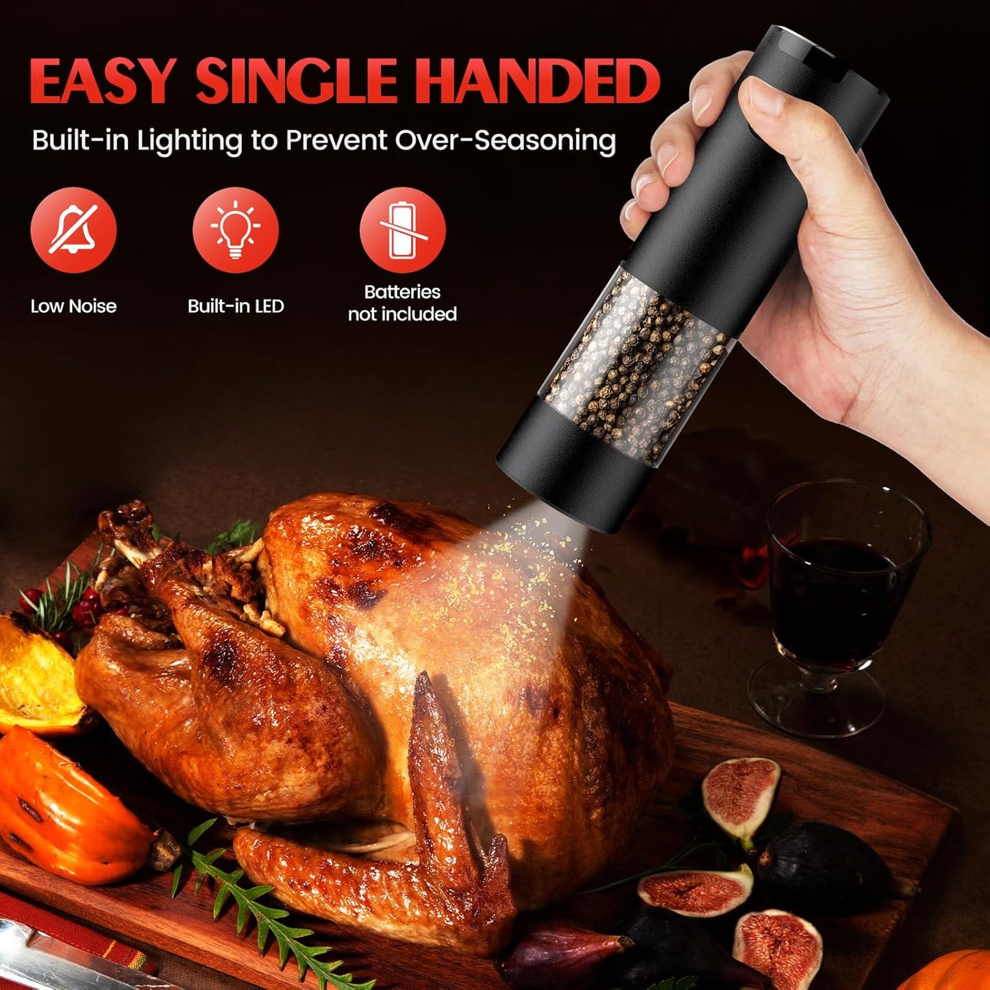 Electric Salt and Pepper Grinder Set Automatic Battery Pepper Mill Shakers Adjustable Coarseness Upgraded Larger Capacity with Led Home and Kitchen Appliances for New House Warming Gifts