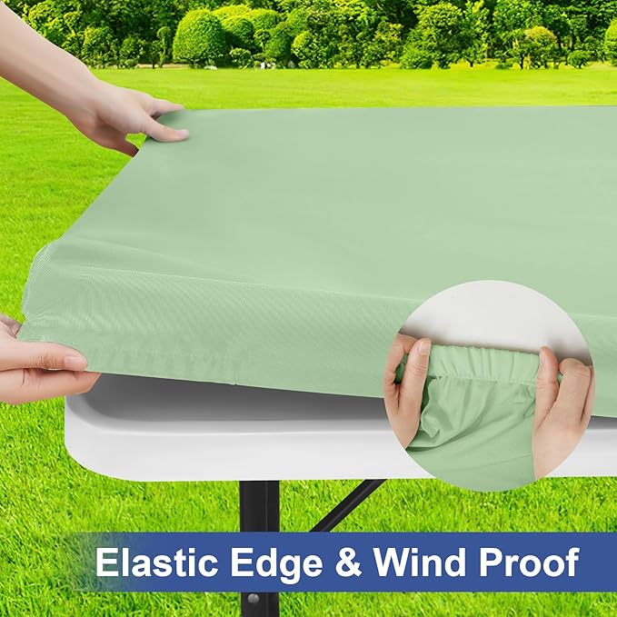 homing Rectangle Table Cloth Cover, Waterproof Polyester Elastic Fitted Tablecloth, Fits for 4 Foot Folding Tables, Washable Table Protector for Picnic, Camping, Outdoor (Green, 30" x 48")