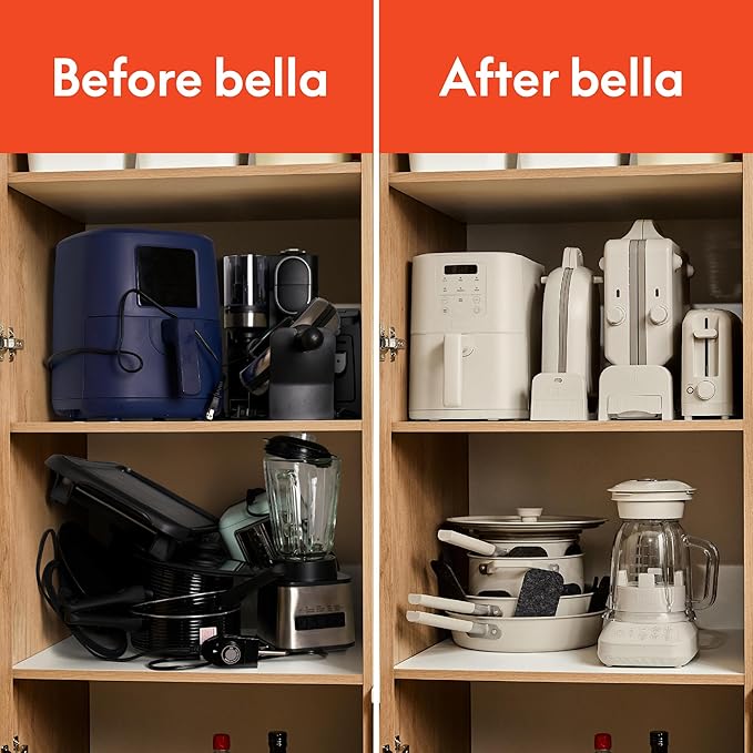 bella 6 Qt Slim Air Fryer, Fits-anywhere™ Kitchenware, EverGood™ Ceramic Nonstick Coating, Adjustable Temperature, 6 Preset Cooking Options, 60 Min Auto Shutoff w Audible Tone, 5lb Capacity, Surf