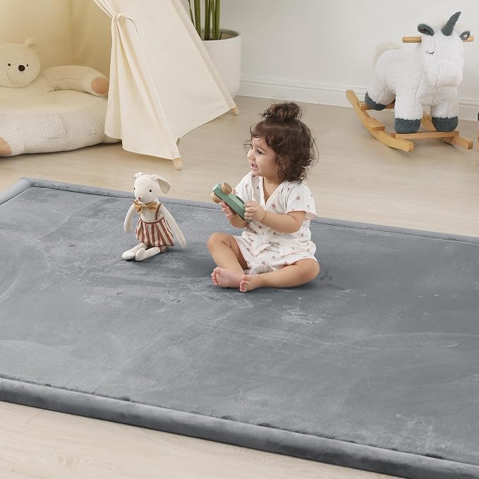 1.5" Thick Padded Baby Play Mat for Floor Tummy Time, Pro Soft Foam Activity Playroom Playmats, Easy Care with Non-Slip Safe for Infant Toddlers Crawling 79"x 79" (Dark Grey)