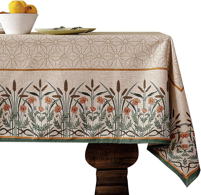 patdrea Designer Vintage Linen Small Table Cloth for Rectangle Table,French Floral Durable Breathable Tablecloth,Dacorative Cover for Kitchen Dining,Christmas,Thanksgiving,55"x71"-Cudillero