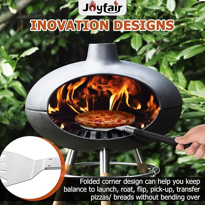 7 Inch Pizza Peel Turning, Joyfair Perforated Pizza Turner with Long Detachable Handle, Stainless Steel Spatula Paddle for Rotating Sliding, Metal Tools Oven Accessories, Easy Cleanup (Painted Handle)