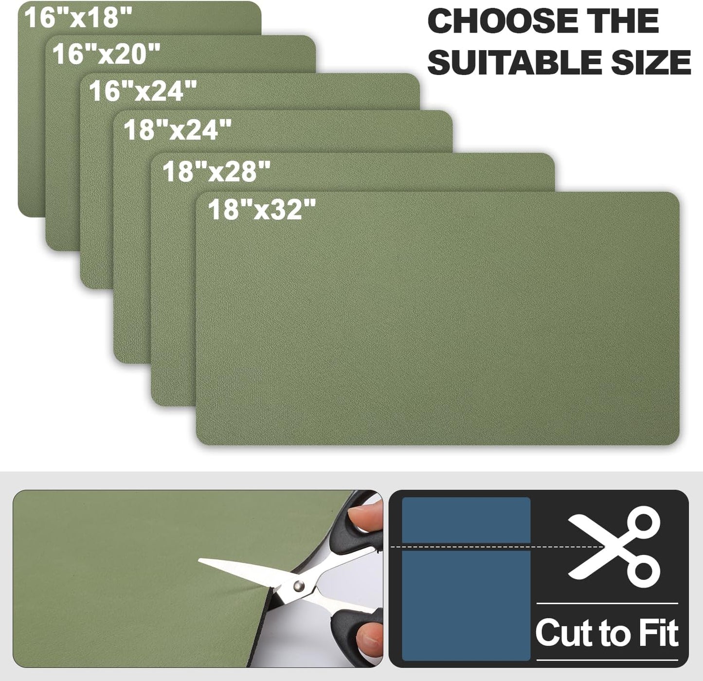 Dish Drying Mat for Kitchen Counter | Coffee Bar Mat for Countertops | Heat Resistant Drainer Mat with Non-slip Rubber Backed | Hide Stain Kitchen Absorbent Draining Mat | Green 16"x18"