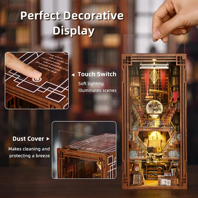 CCCDF DIY Book Nook Kit, DIY Miniature Dollhouse Booknook Kit, 3D Wooden Puzzle Bookend Bookshelf Insert Decor with LED Light for Teens and Adults (Beyond Library)