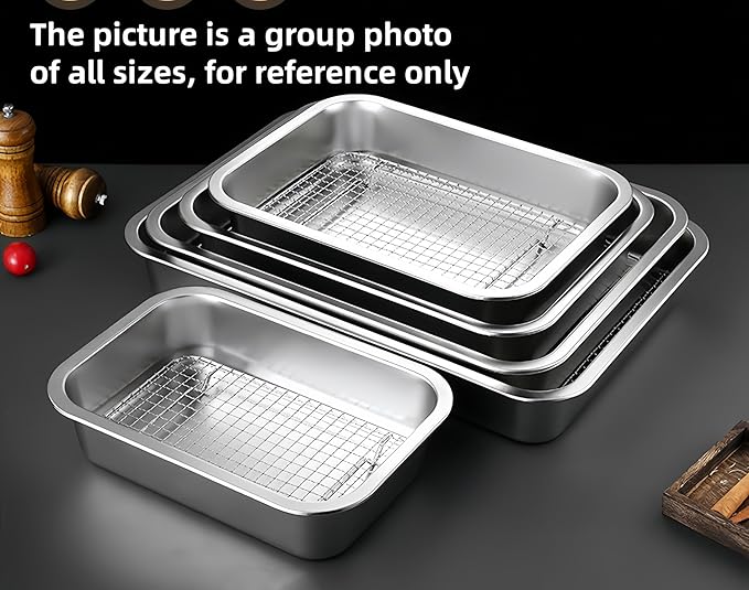 Stainless Steel Sturdy Roasting Pan with Cooling Rack – Oven, Toaster & Grill Safe, Deep Edge, Smooth Finish, Dishwasher Safe – Perfect for Turkey, Chicken, BBQ (17.5x13.6x2.8in)