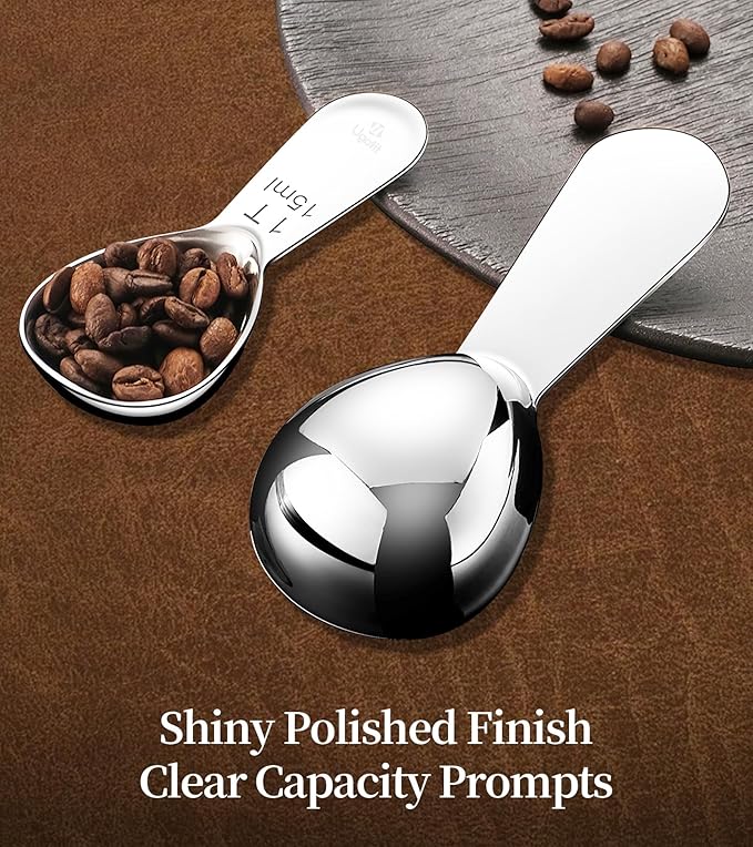 Ugotit Coffee Scoop for Ground Coffee, 1 Tablespoon Measuring Scoop Set, Heavy-Duty Short Handle 304 Stainless Steel, Fits Coffee Canisters, Protein Powder, Espresso, Tea (2 Pack)