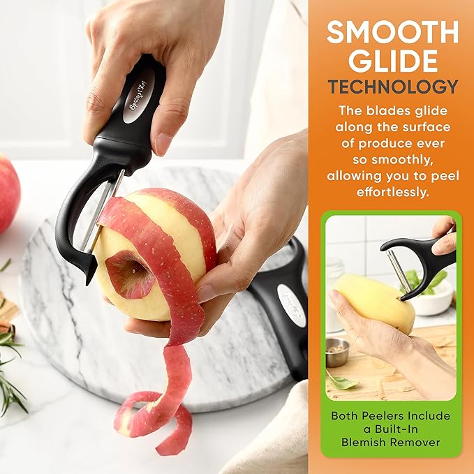 Spring Chef Swivel Vegetable Peeler & Y Peeler with Sharp Stainless Steel Blades & Professional XL Cheese Box Grater - 3 Product Bundle - Black
