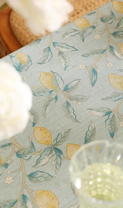 patdrea Designer Linen Green Small Square Tablecloth,Vintage Yellow Flowers Pattern Farmhouse Table Cloth,Home Table Cover Decor for Kitchen Dining Christmas,Thanksgiving,Party,55"x55"-Ania a