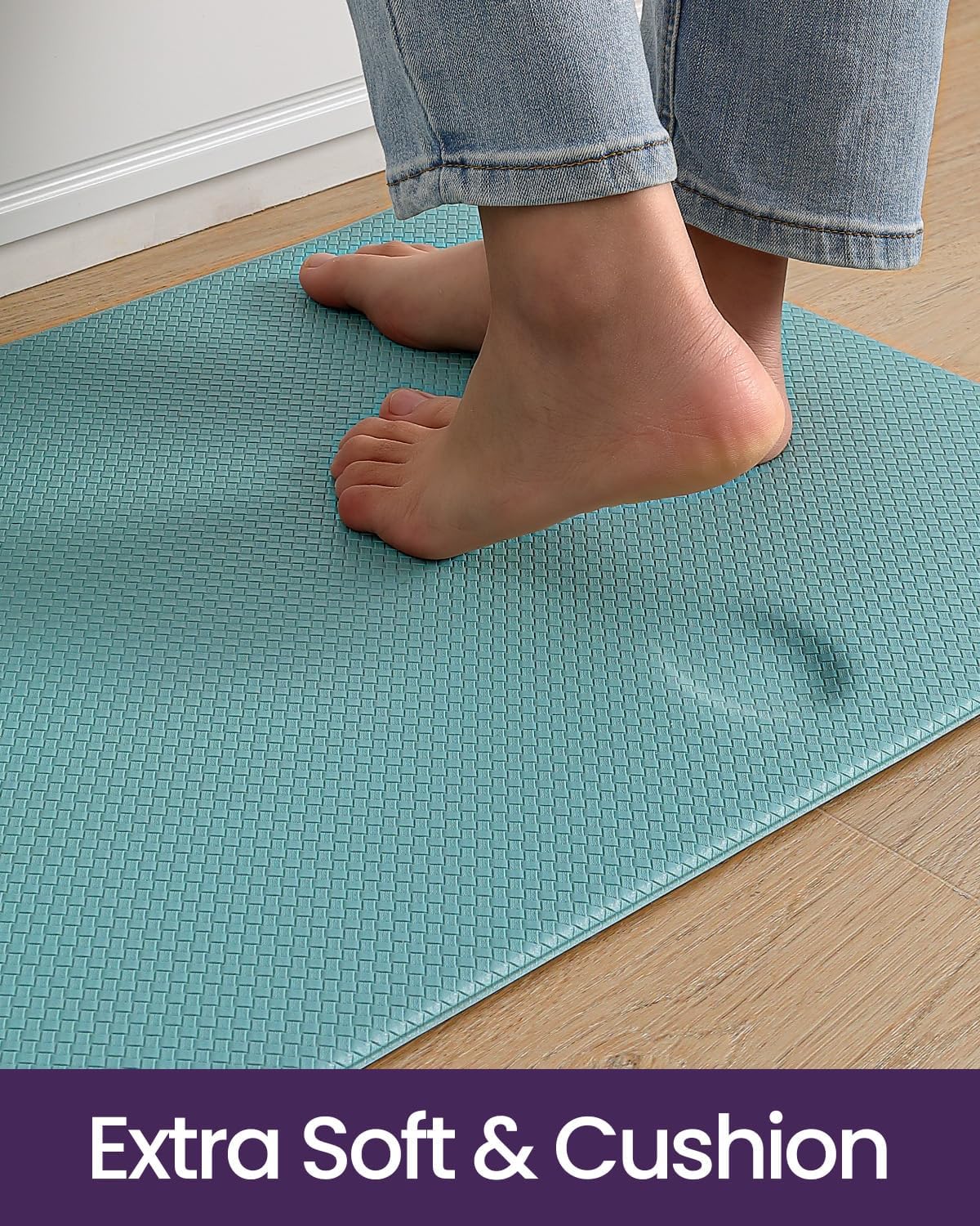 DEXI Kitchen Floor Mats Cushioned Anti Fatigue,17x79,Long Standing Runner Rug Waterproof, Comfort Memory Foam Padded for Front Sink Laundry, Turquoise
