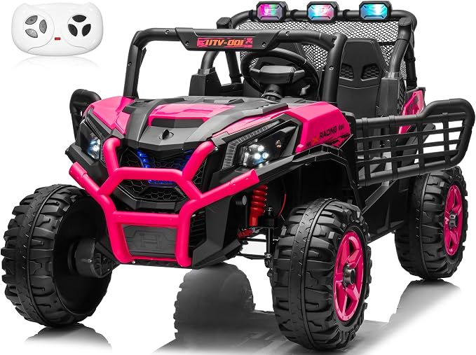 24V 2 Seater Ride on Car for Big Kids, JOYRACER 4x4 Off-Road UTV Toy w/Remote Control, 800W Powerful Motors, 20" Large Seat, 5 Mph Max Speed, Bluetooth, MP3, Lights, Electric Car for Kids, Rosered