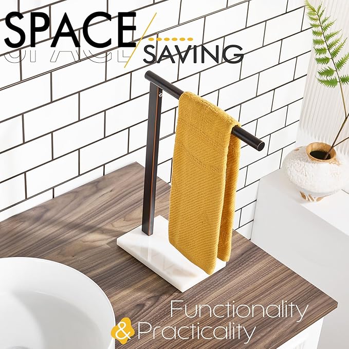 KOKOSIRI Hand Towel Bar Stand Towel Rack with Steady Marble Base for Bathroom Vanity Countertop, Oil Rubbed Bronze Stainless Steel 15.7'' Height THS0006-ORB