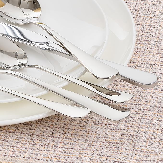 HIKAA 60-Piece Silverware Set for 12, 18/10 stainless Steel Flatware Set, Mirror Polished Cutlery Set, Dishwasher Safe Utensils for Home, Restaurant, Wedding Gift