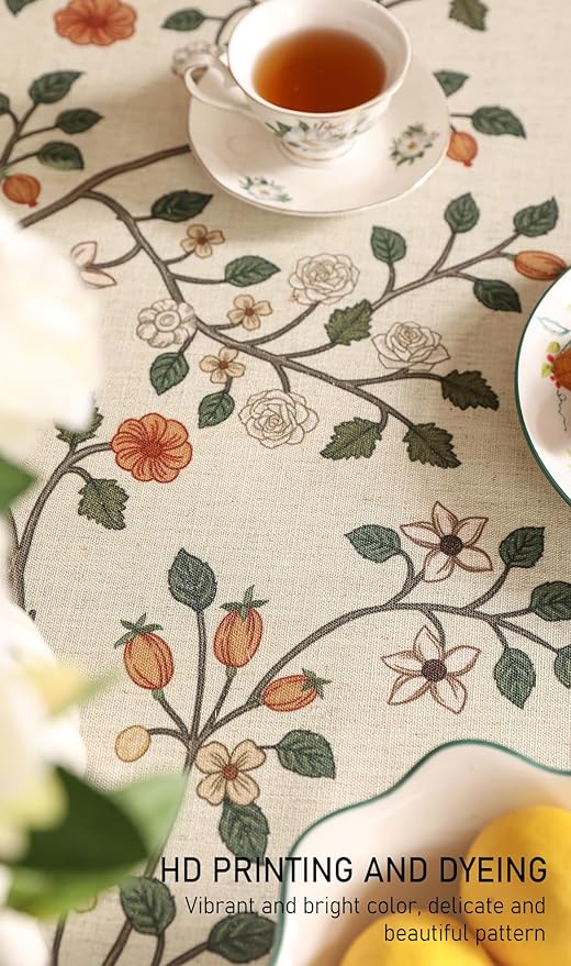 ISAENNE Designer Floral Square Tablecloth,French Linen Light Beige Indoor Table Cloth,Fall Wrinkle Resistant Home Decor Tablecloths for Dining Thanksgiving Kitchen Party,67"*67"-Flora A