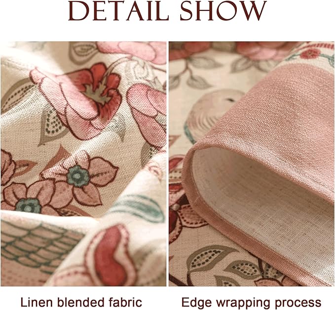 patdrea Designer Pink Linen Table Cloth for Rectangle Table,Vintage Floral with Birds Pattern Decorative Tablcloth,French Table Cover for Kitchen Dining,Thanksgiving,Christmas,63"x102"-Kulom a